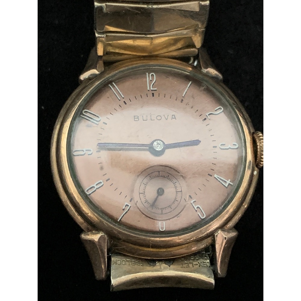 Bulova Vintage 14K Gold Filled Manual Wind Watch Salmon Dial Flex-Let Band